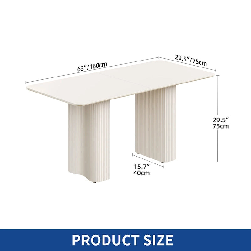 Table à manger moderne blanc crème avec base incurvée – Pour 6 à 8 personnes
