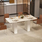 Table à manger moderne blanc crème avec base incurvée – Pour 6 à 8 personnes
