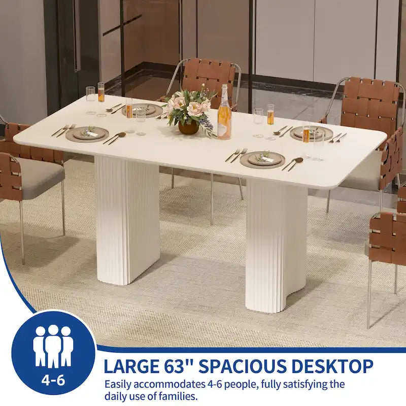 Table à manger moderne blanc crème avec base incurvée – Pour 6 à 8 personnes
