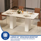 Table à manger moderne blanc crème avec base incurvée – Pour 6 à 8 personnes