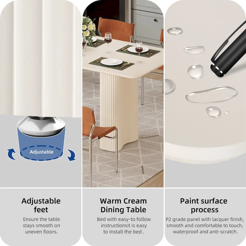 Table à manger moderne blanc crème avec base incurvée – Pour 6 à 8 personnes