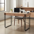 Bery 47 Inch Home Office Desk, 1 Drawer with Knob, USB Port, Brown, Black