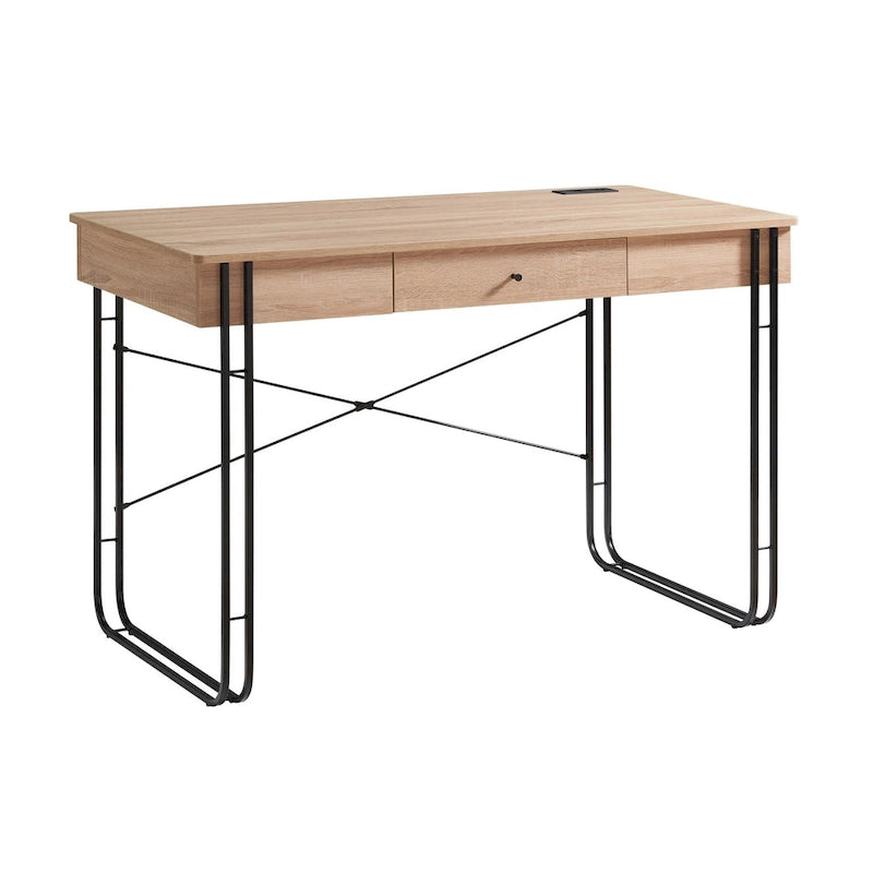 Bureau à domicile marron et noir avec tiroir et port USB – Style moderne, usage individuel