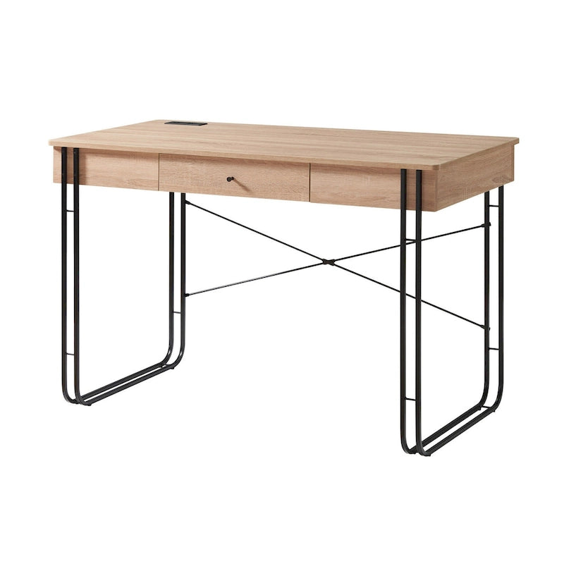 Bureau à domicile marron et noir avec tiroir et port USB – Style moderne, usage individuel