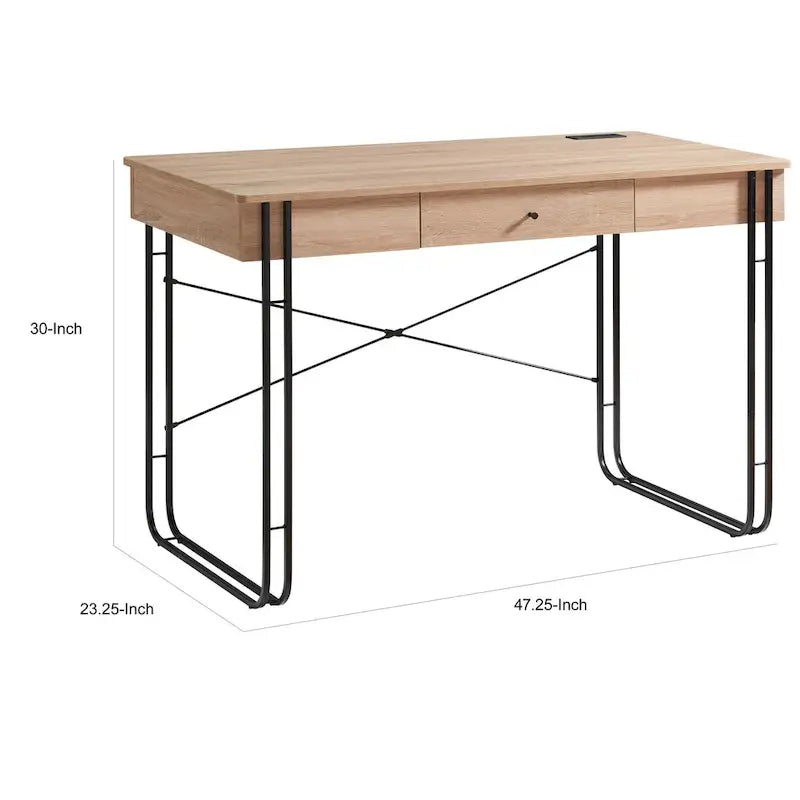 Bureau à domicile marron et noir avec tiroir et port USB – Style moderne, usage individuel