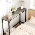 Console étroite industrielle gris / marron / noir avec étagères ouvertes – Unité simple