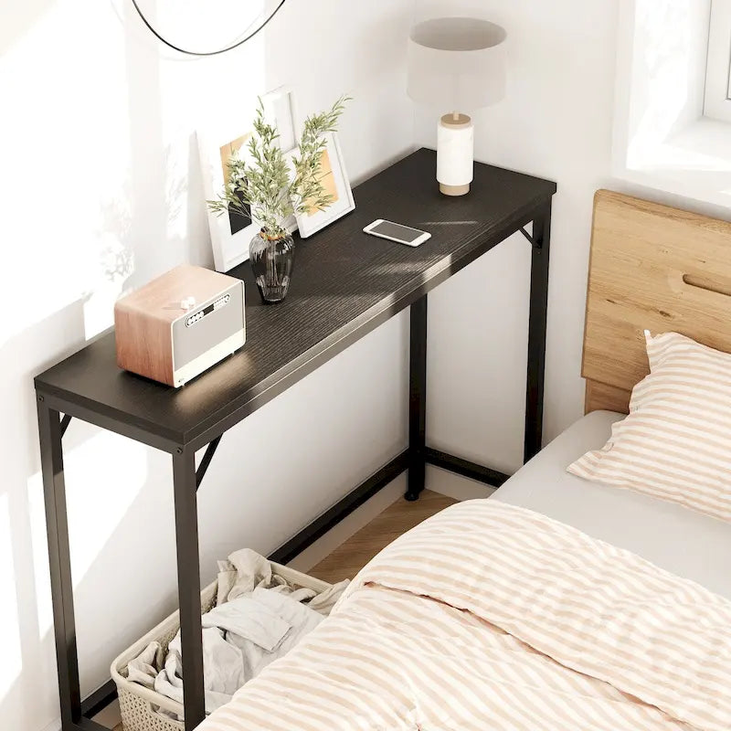 Console étroite industrielle gris / marron / noir avec étagères ouvertes – Unité simple