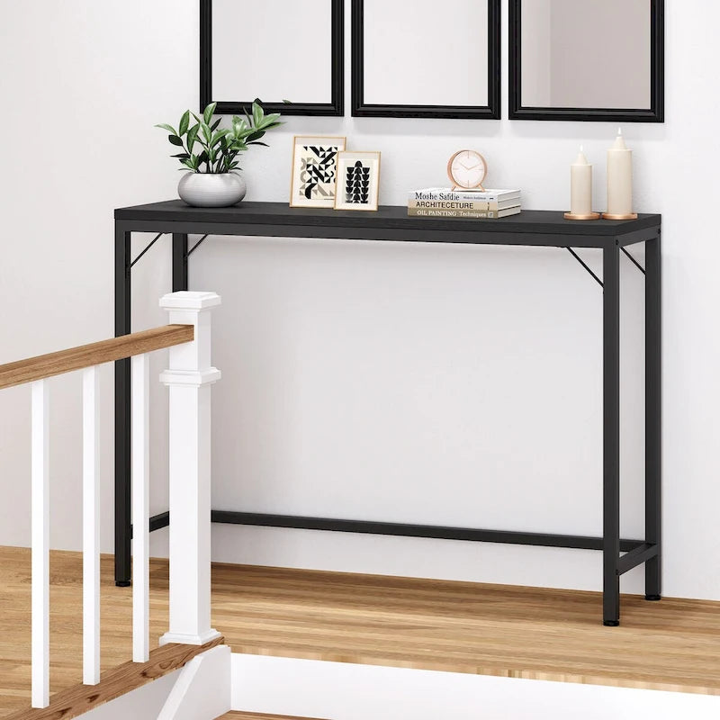 Console étroite industrielle gris / marron / noir avec étagères ouvertes – Unité simple
