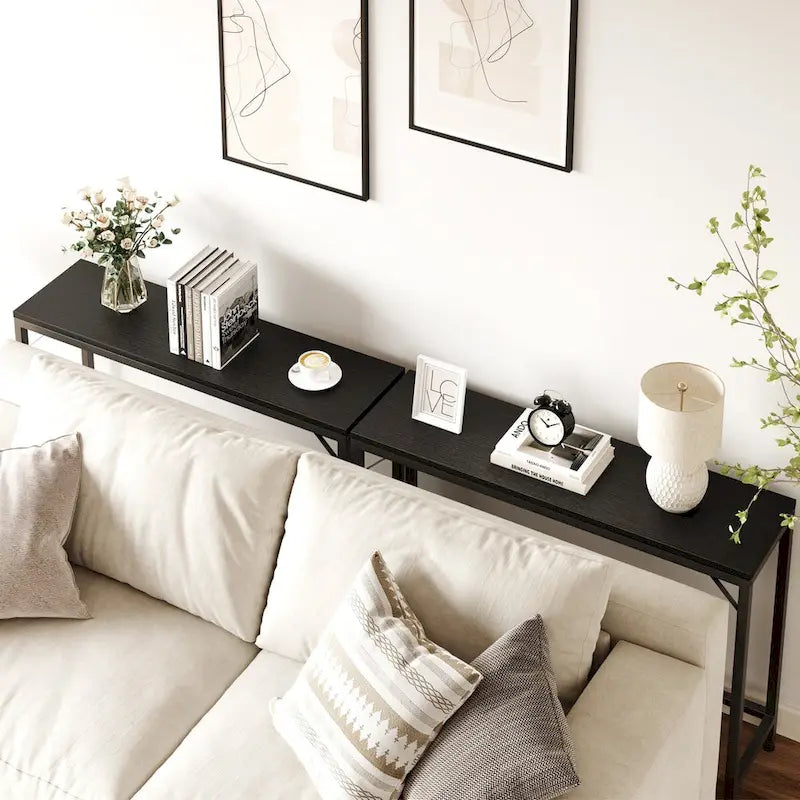 Console étroite industrielle gris / marron / noir avec étagères ouvertes – Unité simple