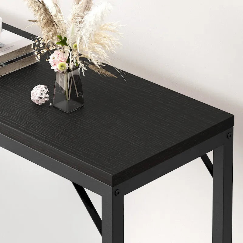 Console étroite industrielle gris / marron / noir avec étagères ouvertes – Unité simple