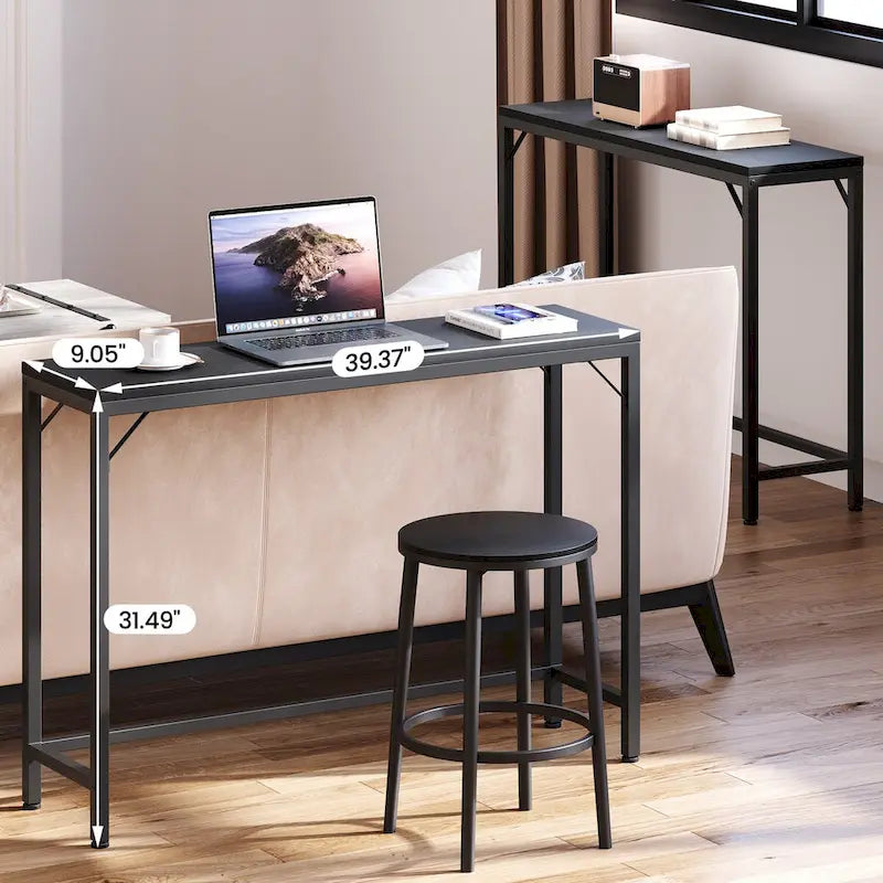 Console étroite industrielle gris / marron / noir avec étagères ouvertes – Unité simple