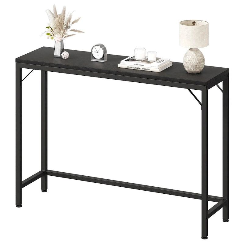 Console étroite industrielle gris / marron / noir avec étagères ouvertes – Unité simple