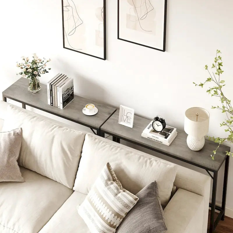 Console étroite industrielle gris / marron / noir avec étagères ouvertes – Unité simple