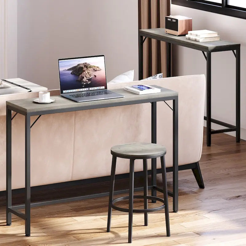Console étroite industrielle gris / marron / noir avec étagères ouvertes – Unité simple