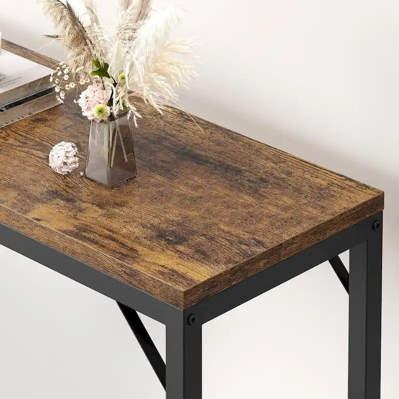 Console étroite industrielle gris / marron / noir avec étagères ouvertes – Unité simple