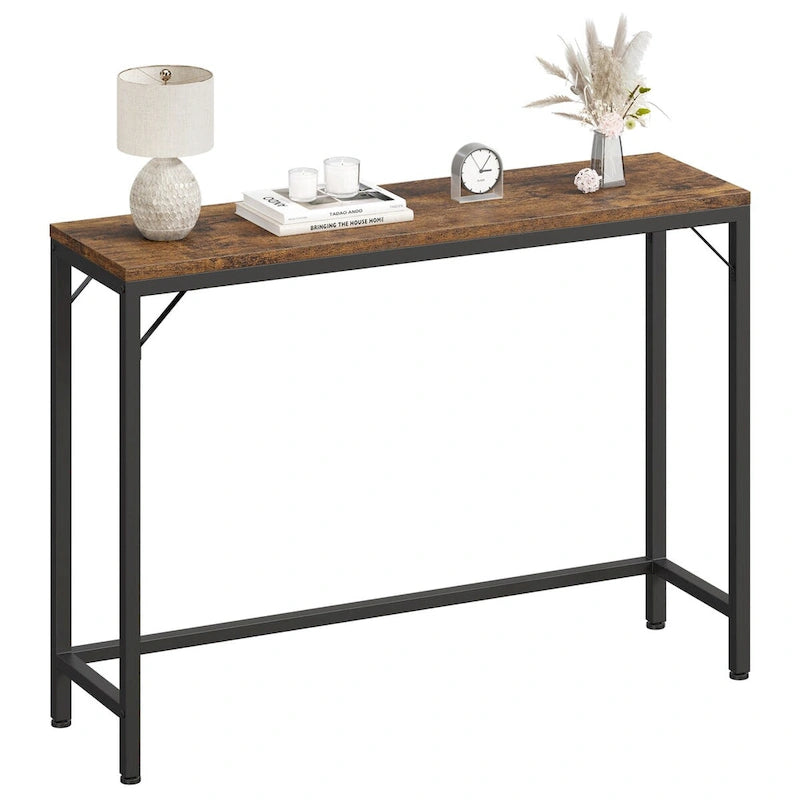 Console étroite industrielle gris / marron / noir avec étagères ouvertes – Unité simple