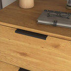 Meuble de rangement mi-siècle en bois naturel et gris avec 3 tiroirs, une porte et une étagère réglable – Unité individuelle