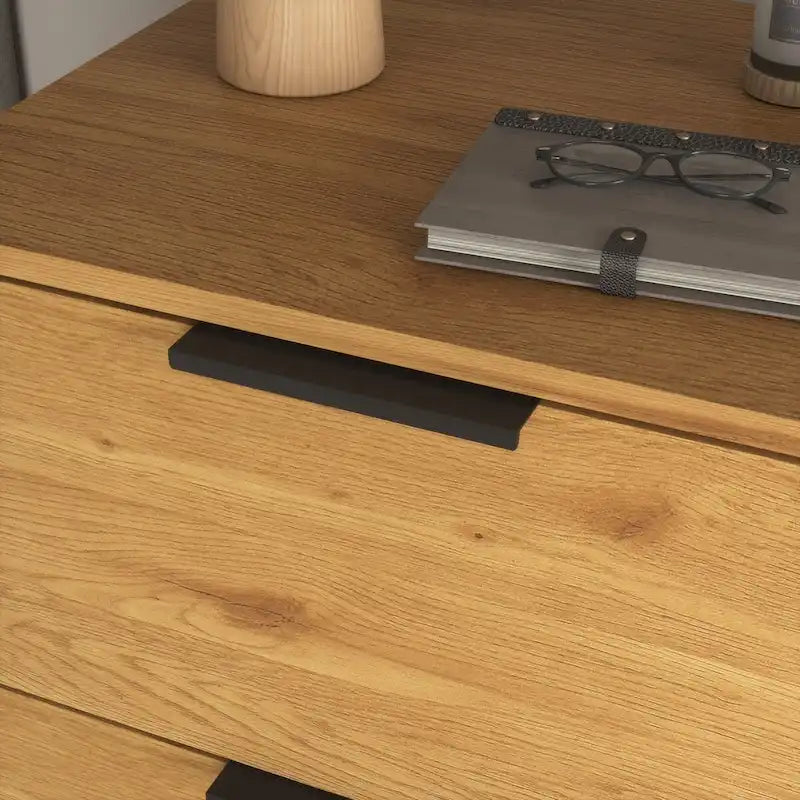 Meuble de rangement mi-siècle en bois naturel et gris avec 3 tiroirs, une porte et une étagère réglable – Unité individuelle