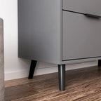 Meuble de rangement mi-siècle en bois naturel et gris avec 3 tiroirs, une porte et une étagère réglable – Unité individuelle