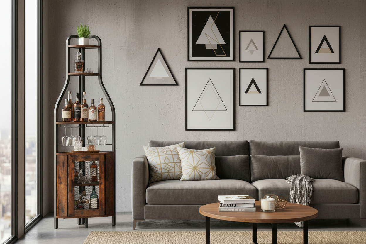 Range-bouteilles d'angle industriel noir avec porte-verres et étagères de rangement – 18 bouteilles, unité simple