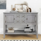 Console en bois massif de couleur gris antique/blanc cassé/expresso/bleu marine antique/bleu rétro/blanc/bleu foncé avec 4 tiroirs, 2 armoires et une étagère inférieure – Unité individuelle