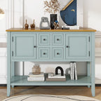 Console en bois massif de couleur gris antique/blanc cassé/expresso/bleu marine antique/bleu rétro/blanc/bleu foncé avec 4 tiroirs, 2 armoires et une étagère inférieure – Unité individuelle