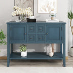 Console en bois massif de couleur gris antique/blanc cassé/expresso/bleu marine antique/bleu rétro/blanc/bleu foncé avec 4 tiroirs, 2 armoires et une étagère inférieure – Unité individuelle