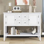 Console en bois massif de couleur gris antique/blanc cassé/expresso/bleu marine antique/bleu rétro/blanc/bleu foncé avec 4 tiroirs, 2 armoires et une étagère inférieure – Unité individuelle