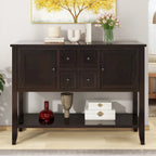 Console en bois massif de couleur gris antique/blanc cassé/expresso/bleu marine antique/bleu rétro/blanc/bleu foncé avec 4 tiroirs, 2 armoires et une étagère inférieure – Unité individuelle