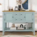 Console en bois massif de couleur gris antique/blanc cassé/expresso/bleu marine antique/bleu rétro/blanc/bleu foncé avec 4 tiroirs, 2 armoires et une étagère inférieure – Unité individuelle