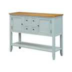 Console en bois massif de couleur gris antique/blanc cassé/expresso/bleu marine antique/bleu rétro/blanc/bleu foncé avec 4 tiroirs, 2 armoires et une étagère inférieure – Unité individuelle