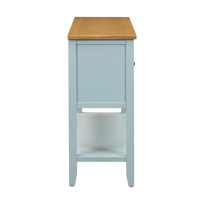Console en bois massif de couleur gris antique/blanc cassé/expresso/bleu marine antique/bleu rétro/blanc/bleu foncé avec 4 tiroirs, 2 armoires et une étagère inférieure – Unité individuelle