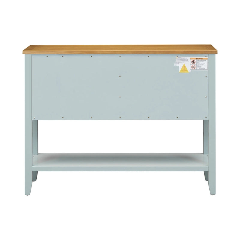 Console en bois massif de couleur gris antique/blanc cassé/expresso/bleu marine antique/bleu rétro/blanc/bleu foncé avec 4 tiroirs, 2 armoires et une étagère inférieure – Unité individuelle