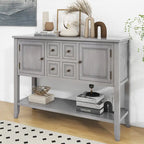 Console en bois massif de couleur gris antique/blanc cassé/expresso/bleu marine antique/bleu rétro/blanc/bleu foncé avec 4 tiroirs, 2 armoires et une étagère inférieure – Unité individuelle
