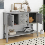 Console en bois massif de couleur gris antique/blanc cassé/expresso/bleu marine antique/bleu rétro/blanc/bleu foncé avec 4 tiroirs, 2 armoires et une étagère inférieure – Unité individuelle