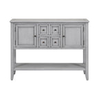 Console en bois massif de couleur gris antique/blanc cassé/expresso/bleu marine antique/bleu rétro/blanc/bleu foncé avec 4 tiroirs, 2 armoires et une étagère inférieure – Unité individuelle