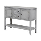 Console en bois massif de couleur gris antique/blanc cassé/expresso/bleu marine antique/bleu rétro/blanc/bleu foncé avec 4 tiroirs, 2 armoires et une étagère inférieure – Unité individuelle