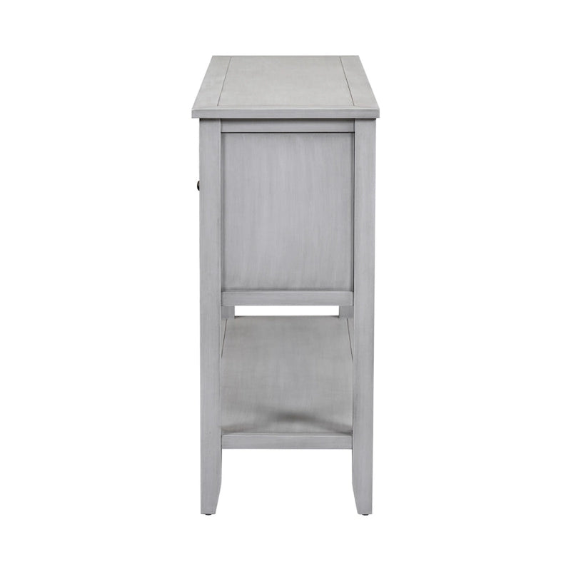 Console en bois massif de couleur gris antique/blanc cassé/expresso/bleu marine antique/bleu rétro/blanc/bleu foncé avec 4 tiroirs, 2 armoires et une étagère inférieure – Unité individuelle