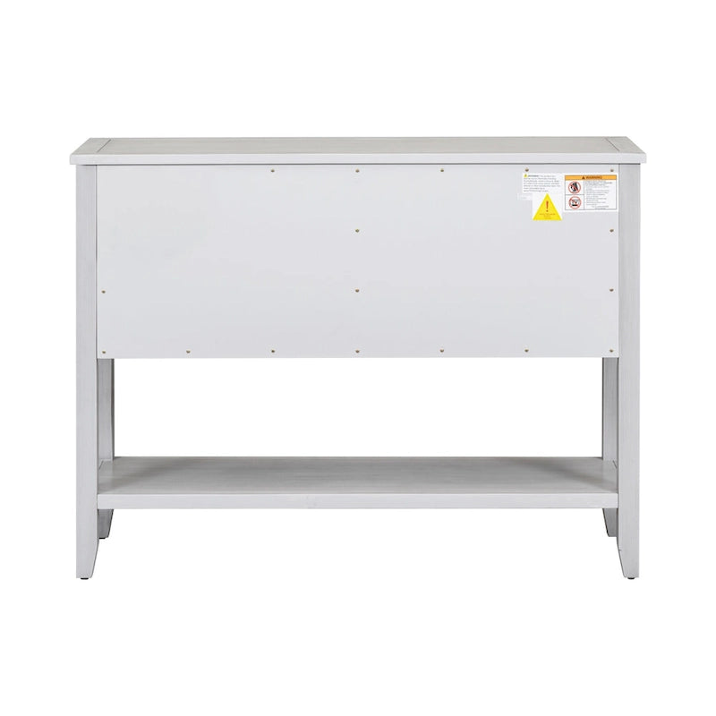 Console en bois massif de couleur gris antique/blanc cassé/expresso/bleu marine antique/bleu rétro/blanc/bleu foncé avec 4 tiroirs, 2 armoires et une étagère inférieure – Unité individuelle
