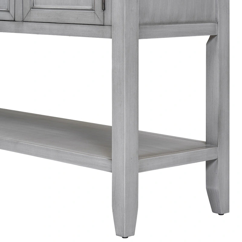 Console en bois massif de couleur gris antique/blanc cassé/expresso/bleu marine antique/bleu rétro/blanc/bleu foncé avec 4 tiroirs, 2 armoires et une étagère inférieure – Unité individuelle