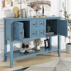 Console en bois massif de couleur gris antique/blanc cassé/expresso/bleu marine antique/bleu rétro/blanc/bleu foncé avec 4 tiroirs, 2 armoires et une étagère inférieure – Unité individuelle