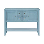 Console en bois massif de couleur gris antique/blanc cassé/expresso/bleu marine antique/bleu rétro/blanc/bleu foncé avec 4 tiroirs, 2 armoires et une étagère inférieure – Unité individuelle