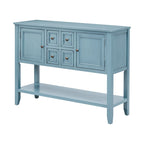 Console en bois massif de couleur gris antique/blanc cassé/expresso/bleu marine antique/bleu rétro/blanc/bleu foncé avec 4 tiroirs, 2 armoires et une étagère inférieure – Unité individuelle