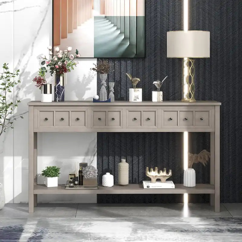 Console rustique expresso avec 4 tiroirs et étagère inférieure – 60 po, une seule unité
