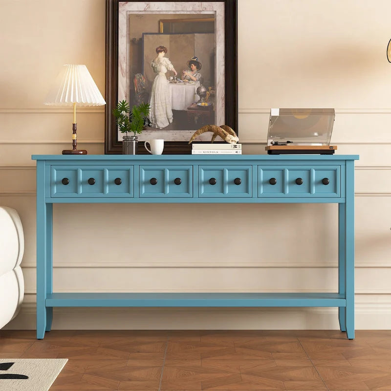 Console rustique expresso avec 4 tiroirs et étagère inférieure – 60 po, une seule unité