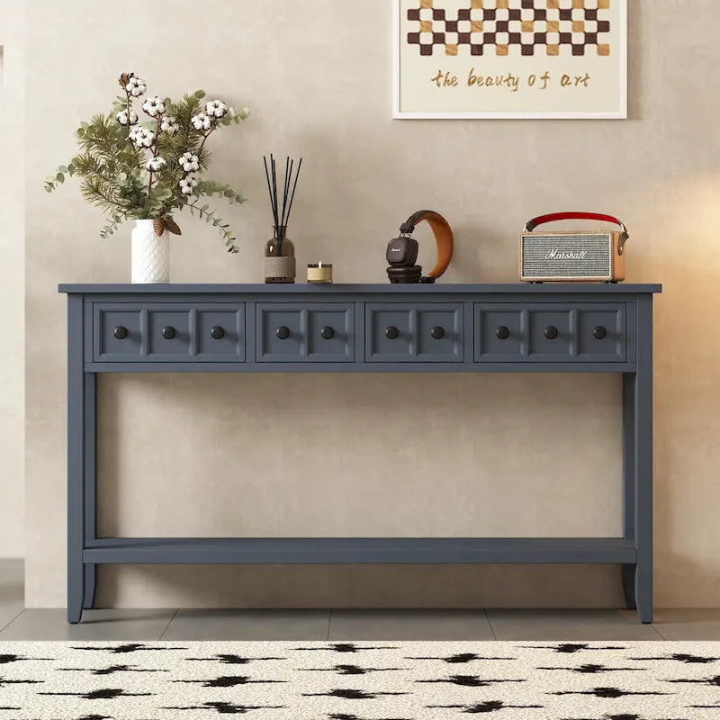 Console rustique expresso avec 4 tiroirs et étagère inférieure – 60 po, une seule unité