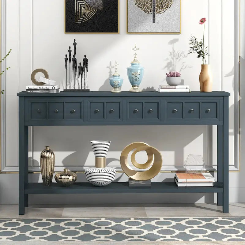 Console rustique expresso avec 4 tiroirs et étagère inférieure – 60 po, une seule unité
