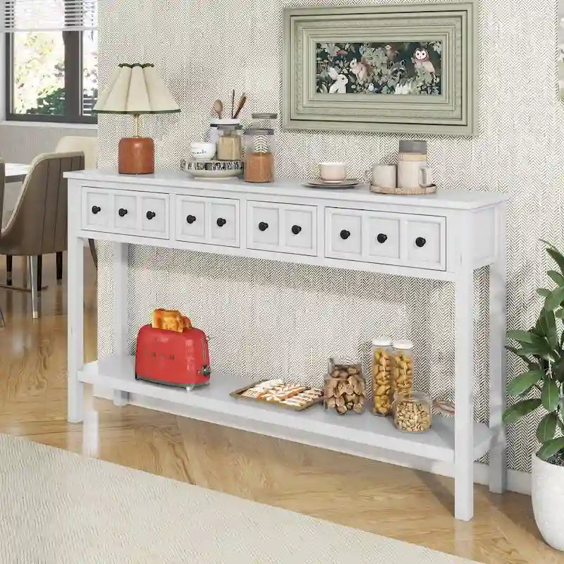 Console rustique expresso avec 4 tiroirs et étagère inférieure – 60 po, une seule unité
