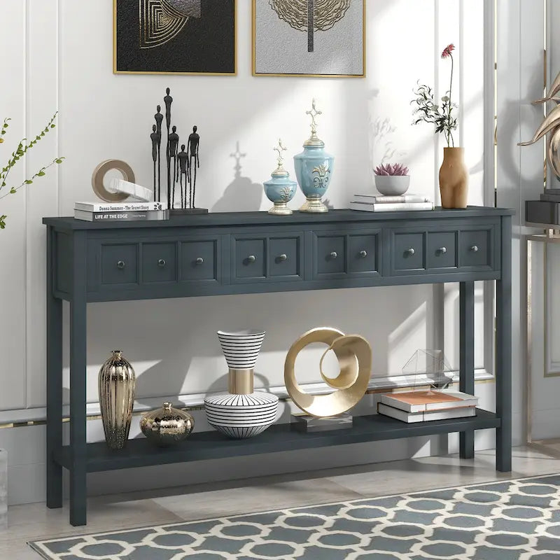Console rustique expresso avec 4 tiroirs et étagère inférieure – 60 po, une seule unité
