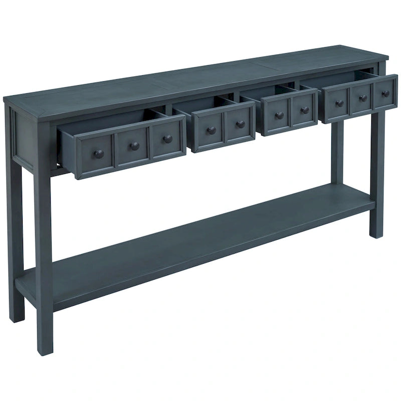 Console rustique expresso avec 4 tiroirs et étagère inférieure – 60 po, une seule unité